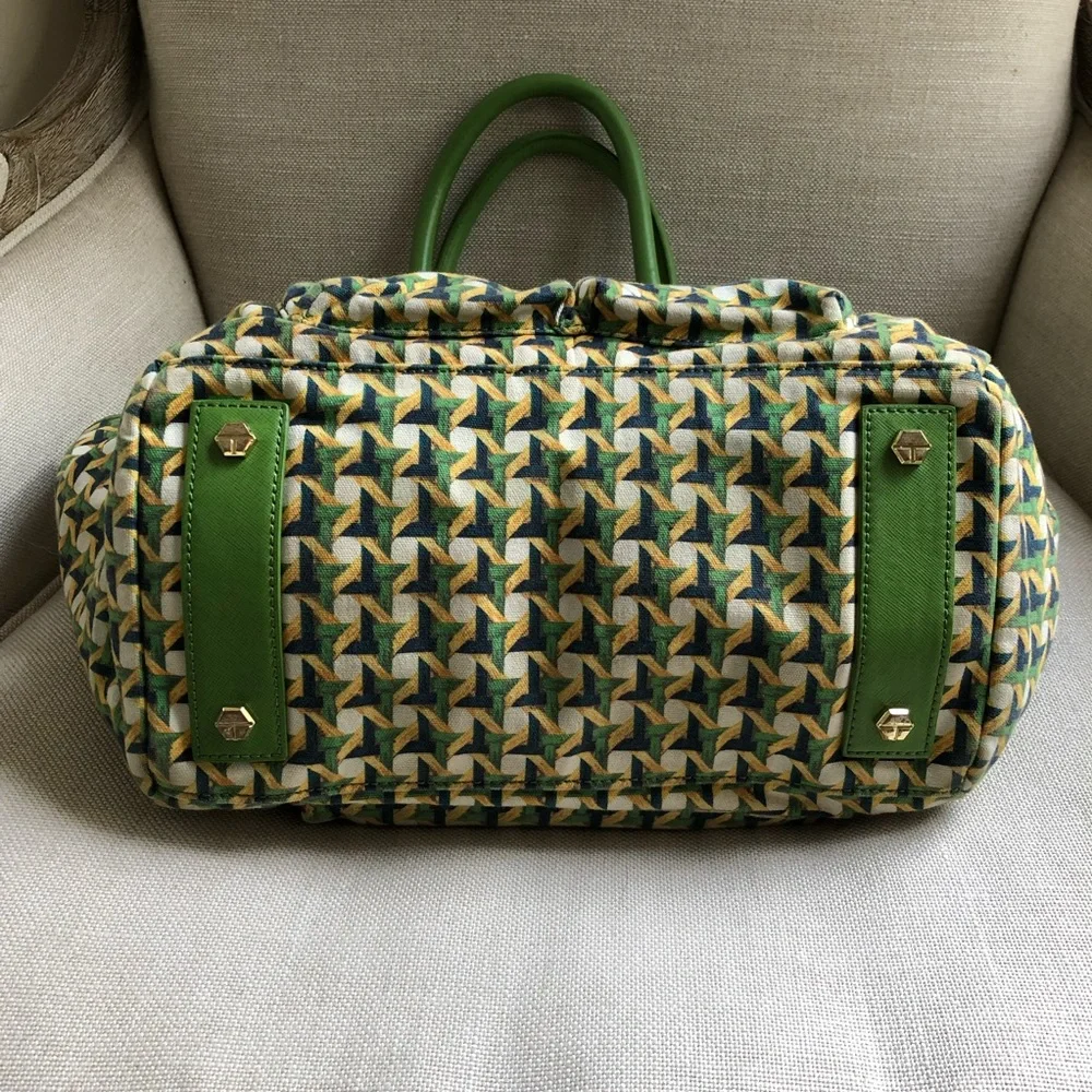 Tory Burch Tote Carryall Green Canvas Print Katie
